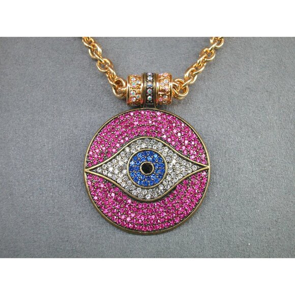 Kirks Folly Evil Eye Pendant Necklace Gold Tone Chain & Crystal Accents - Picture 3 of 5